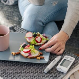 Diabetic woman eating a healthy meal